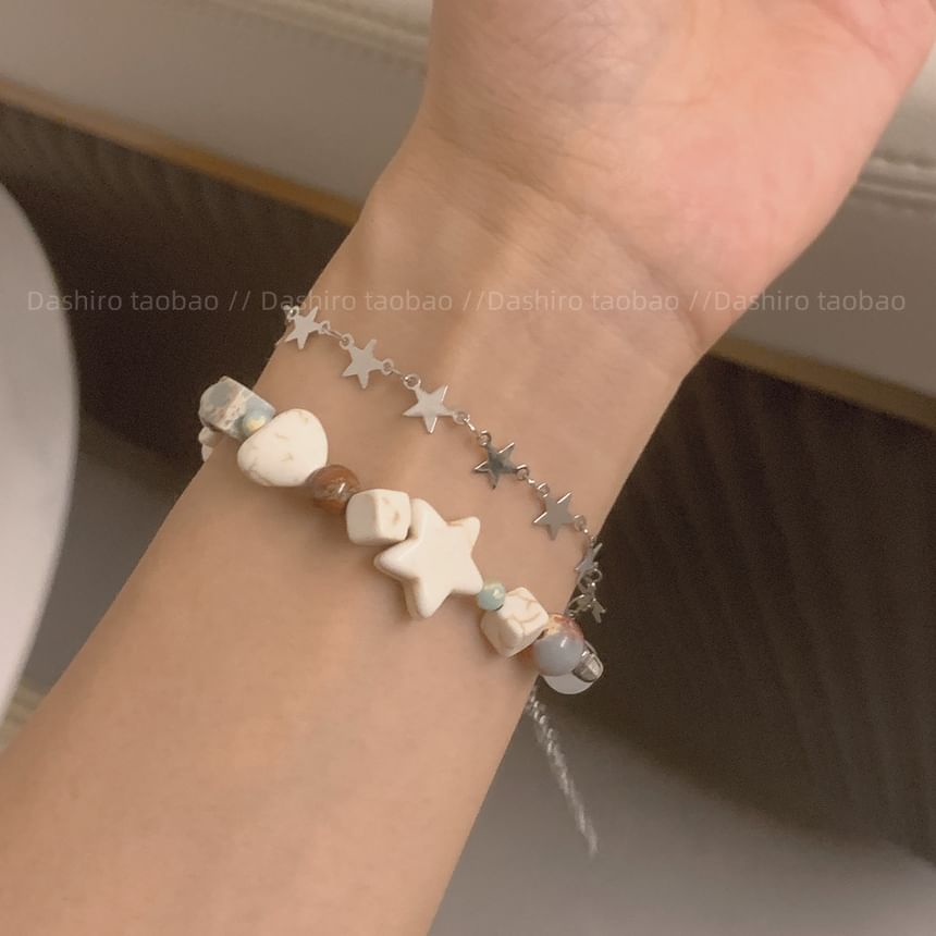 Alloy Faux Bracelet Gemstone Star Bead Layered Resin