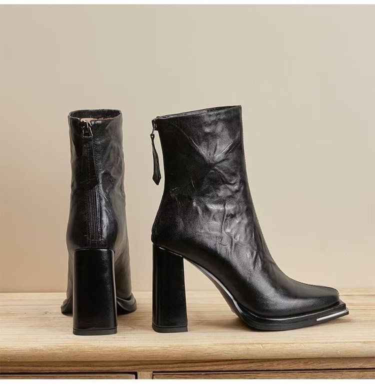 Chunky Heel Boots Plain Short