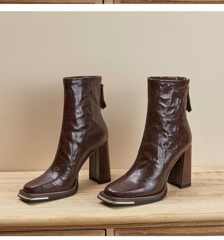 Chunky Heel Boots Plain Short