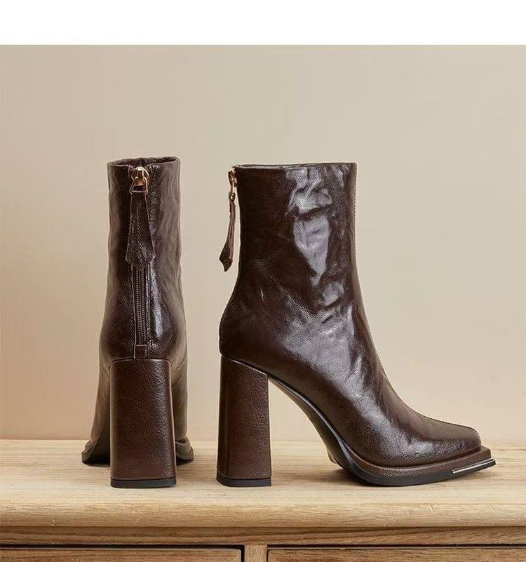 Chunky Heel Boots Plain Short