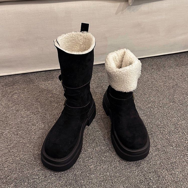 Calf Faux Fur Mid Buckled Boots