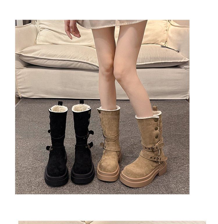 Calf Faux Fur Mid Buckled Boots