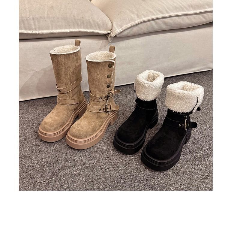 Calf Faux Fur Mid Buckled Boots