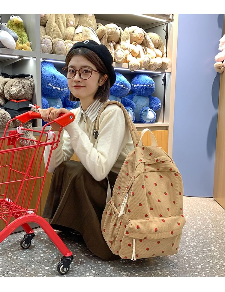 Strawberry Multi-Pocket Print Backpack