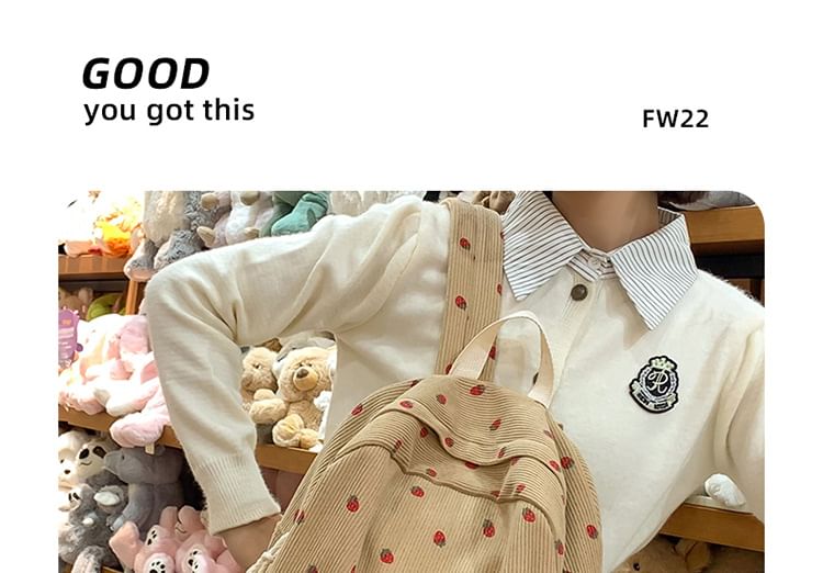 Strawberry Multi-Pocket Print Backpack