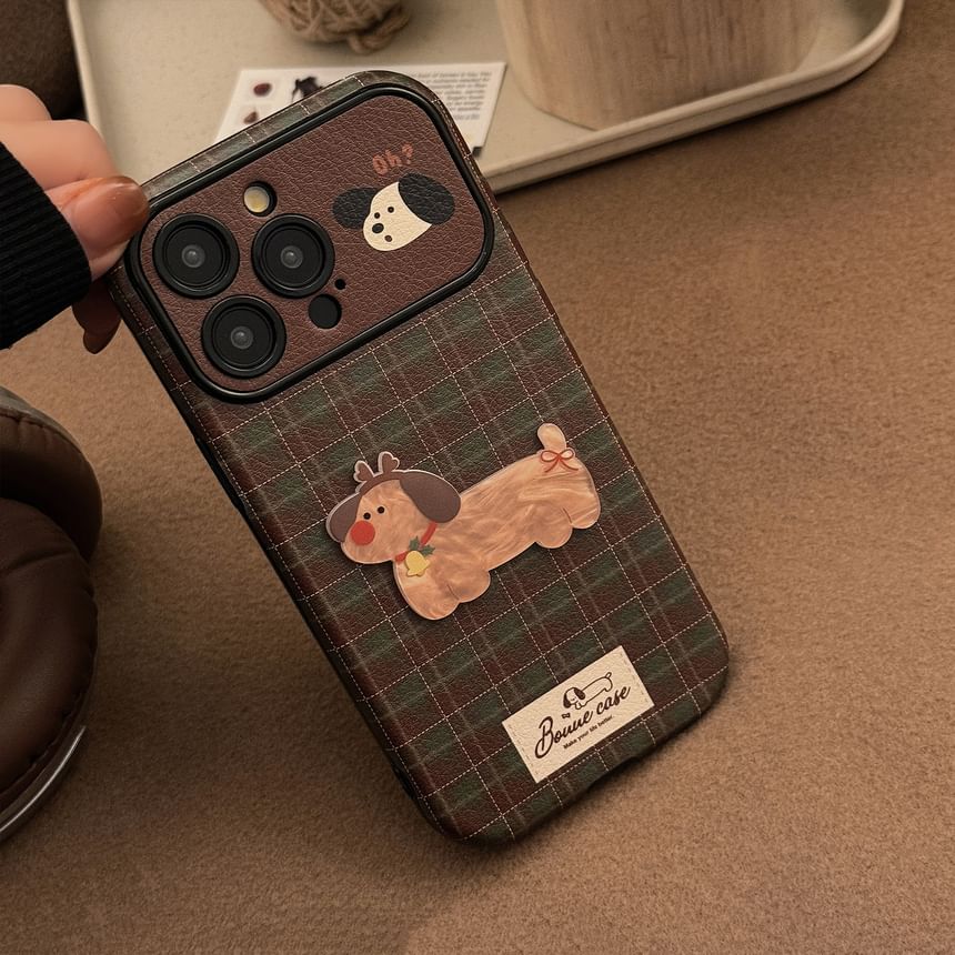 Bell Charm Dog Plaid Pom Phone / Case Set