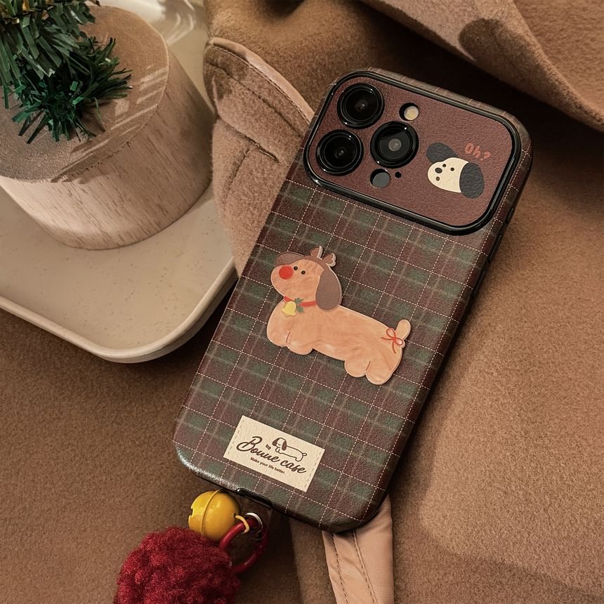 Bell Charm Dog Plaid Pom Phone / Case Set