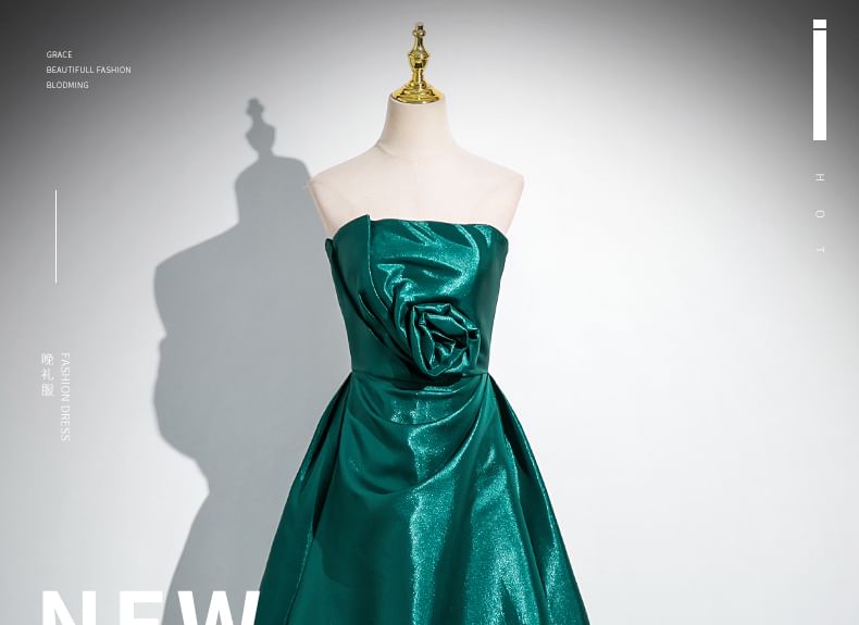 A-Line Plain Ruched Tube Gown Flower Evening