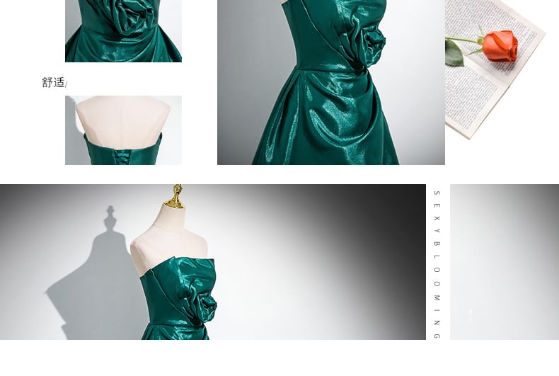 A-Line Plain Ruched Tube Gown Flower Evening