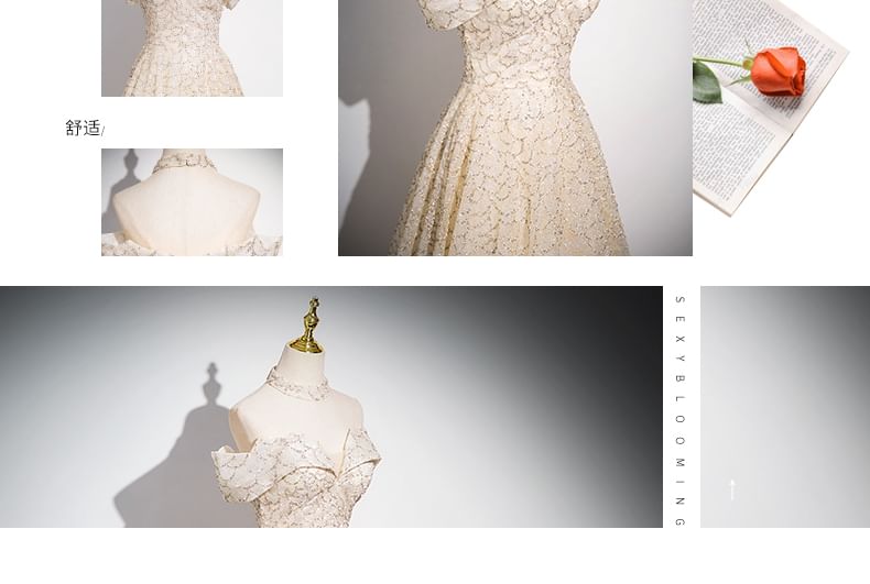 Evening Off Patterned A-Line Sleeveless Shoulder Gown