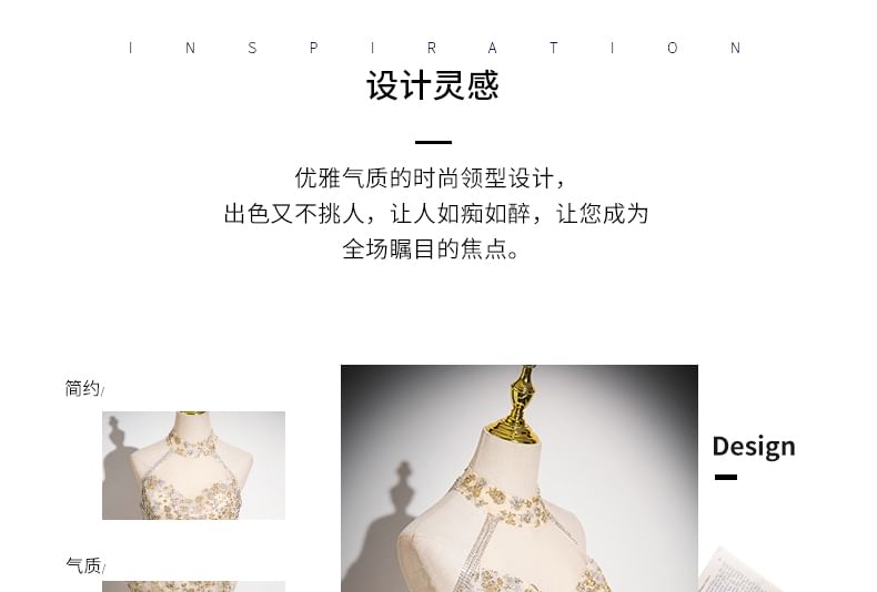 Patterned Sleeveless Gown Evening Mesh Mandarin Sequin A-Line Collar