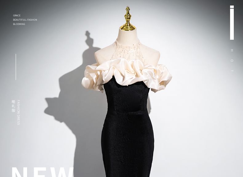 Sequin Trumpet Sleeveless Shoulder Gown Mesh Evening Cold Ruched Panel