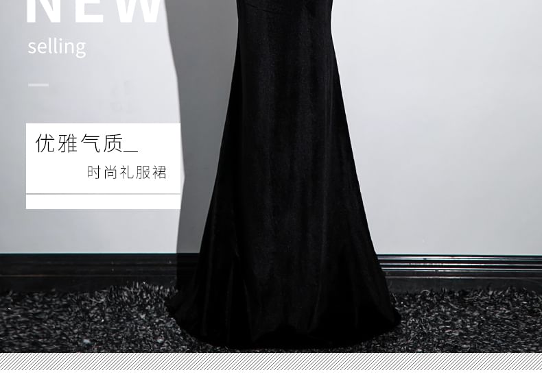 Sequin Trumpet Sleeveless Shoulder Gown Mesh Evening Cold Ruched Panel