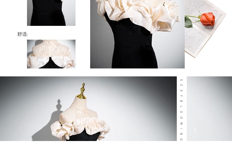 Sequin Trumpet Sleeveless Shoulder Gown Mesh Evening Cold Ruched Panel