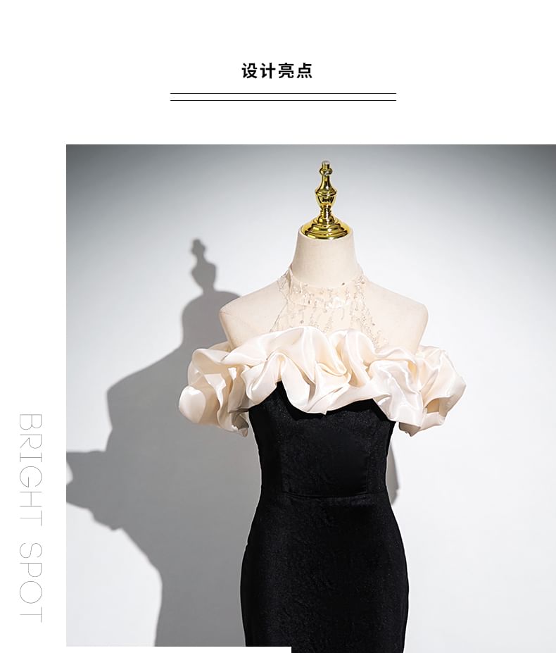 Sequin Trumpet Sleeveless Shoulder Gown Mesh Evening Cold Ruched Panel