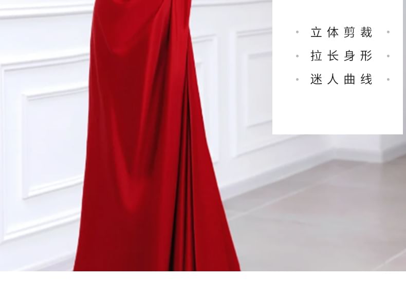 A-Line Floral Ruched Embroidered Evening Detail Gown Tube
