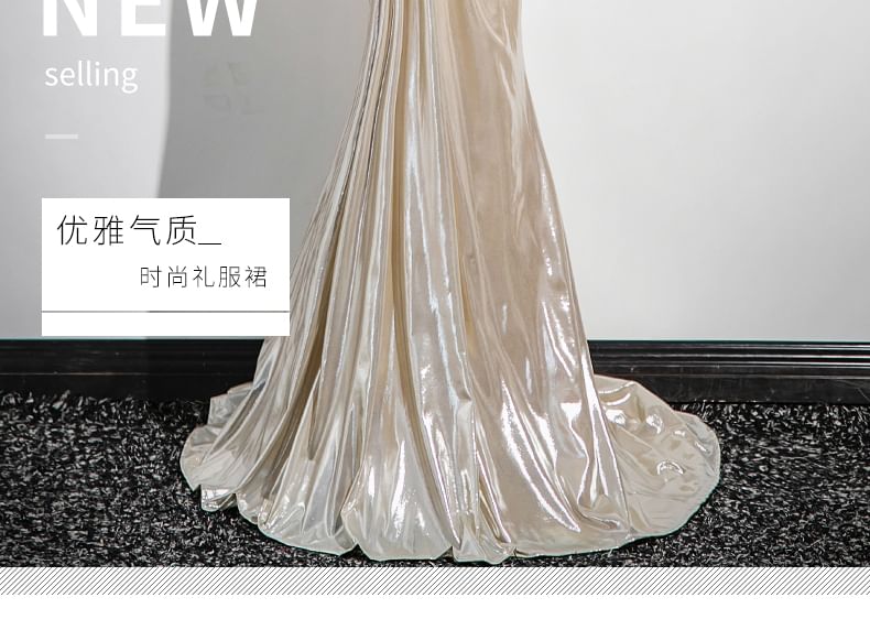 Shoulder Plain Ruched Gown Trumpet Off Evening Sleeveless