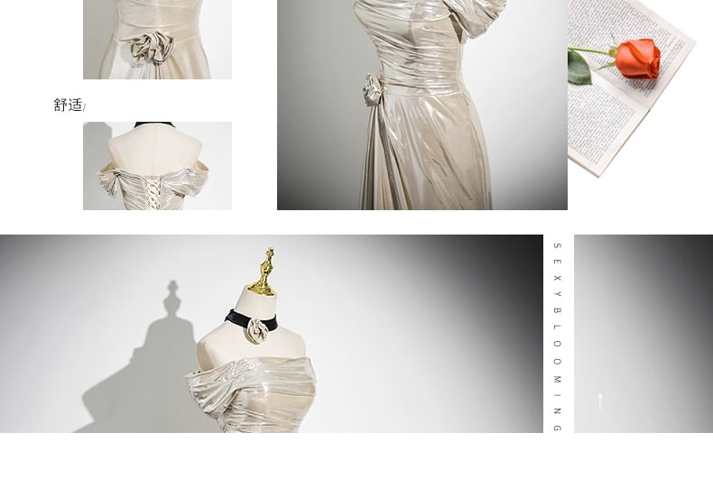 Shoulder Plain Ruched Gown Trumpet Off Evening Sleeveless