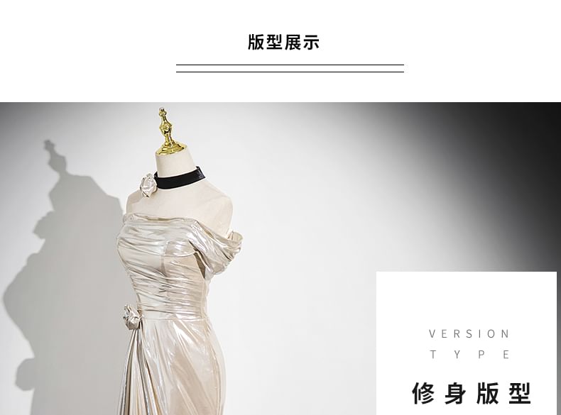 Shoulder Plain Ruched Gown Trumpet Off Evening Sleeveless