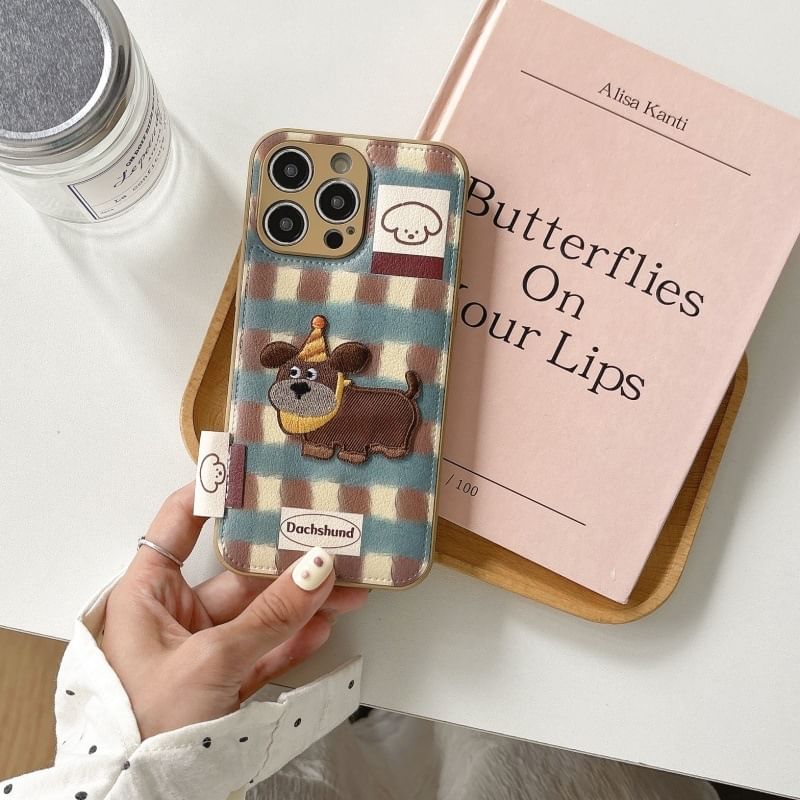 Faux Phone Case Applique Dog Leather