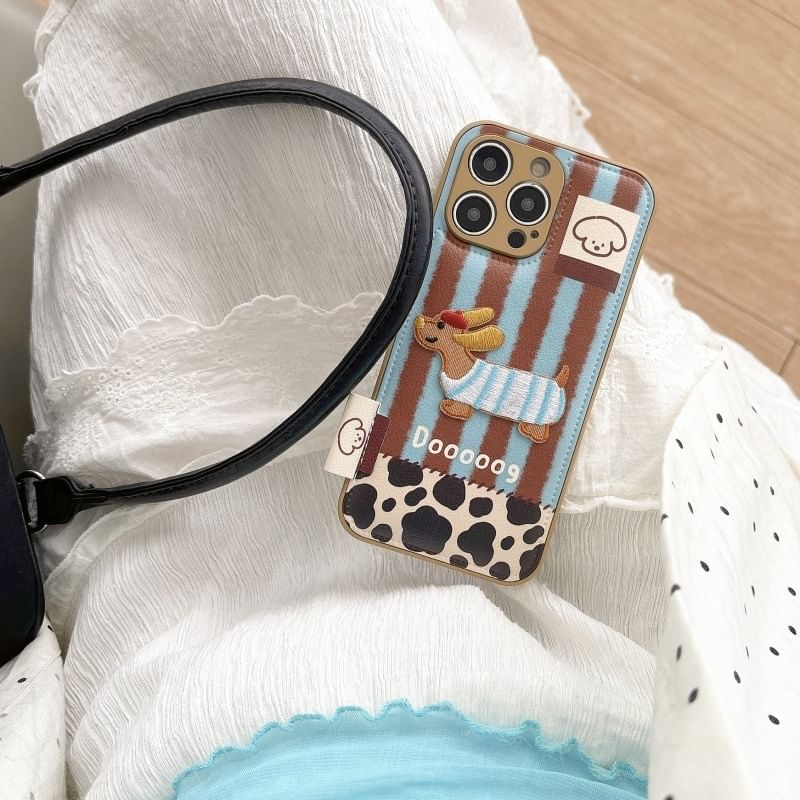 Faux Phone Case Applique Dog Leather