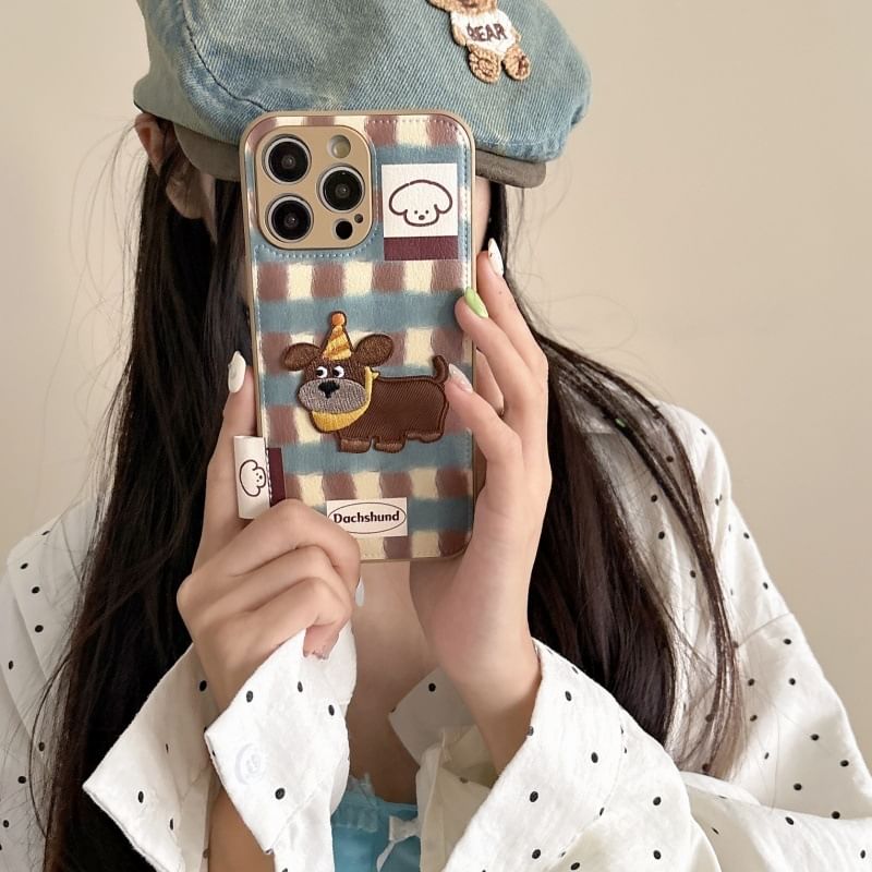 Faux Phone Case Applique Dog Leather