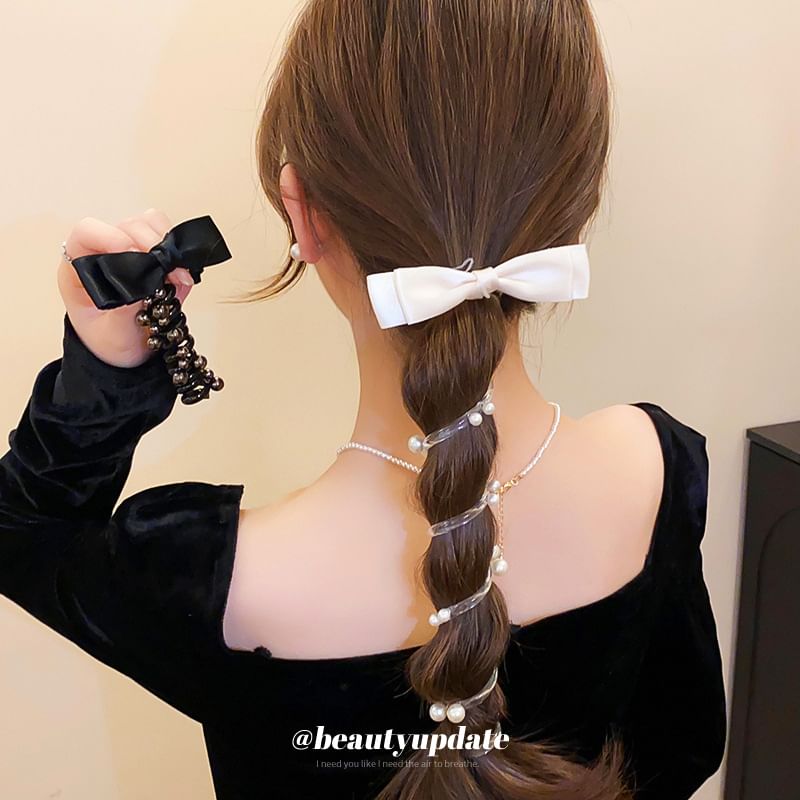 Pearl Tie Hair Bow Faux