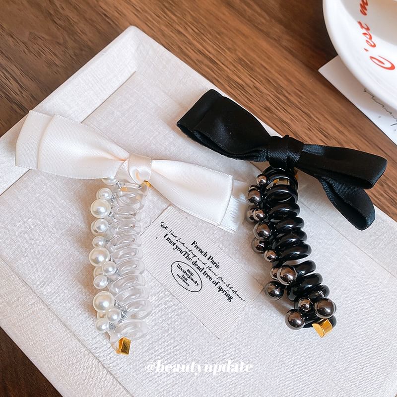 Pearl Tie Hair Bow Faux