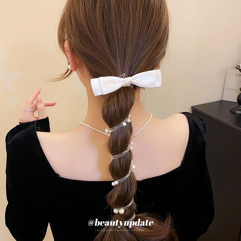 Pearl Tie Hair Bow Faux
