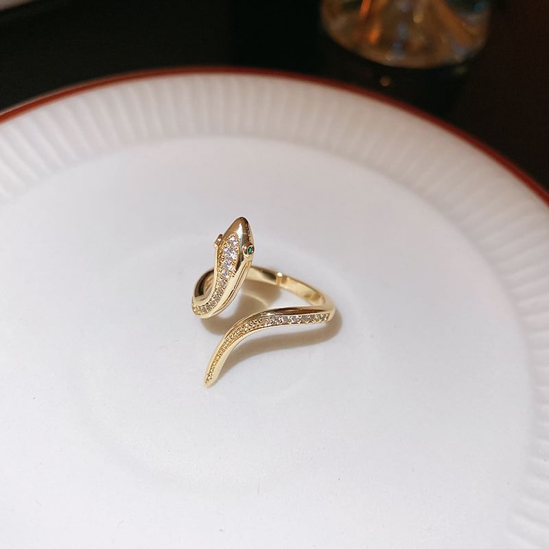 Rhinestone Snake Ring Open