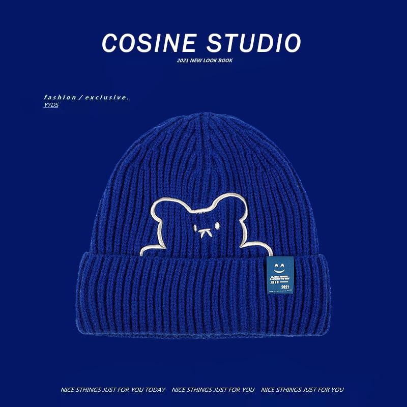 Embroidered Plain / Bear Beanie