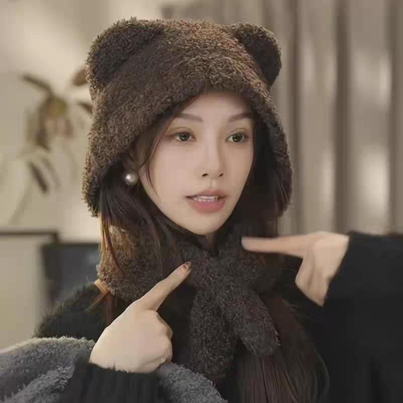 Plain Scarf Bear Ear Hooded