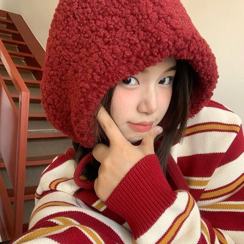 Hat Fleece Cable Tie-Up Beanie / Plain Knit