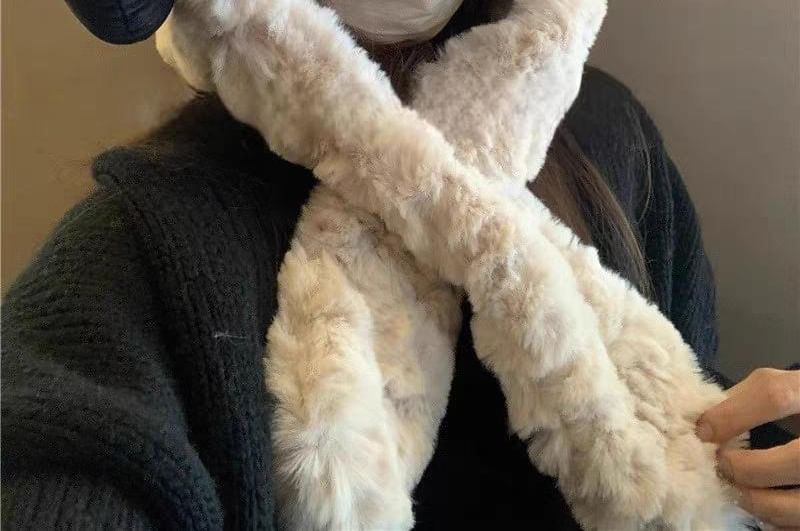 Bear Ribbed / Beanie Ear Fluffy Scarf Hooded