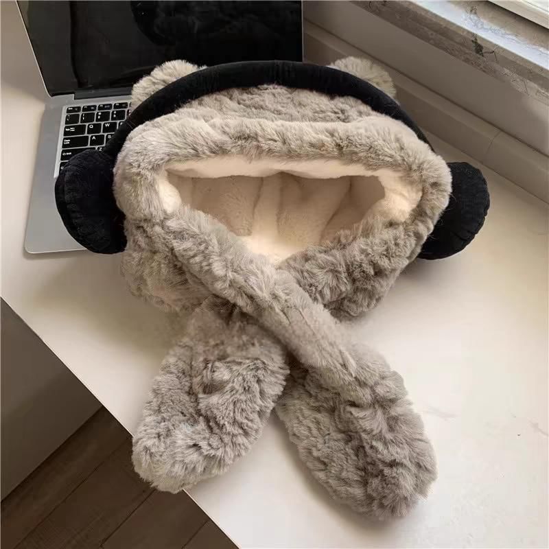 Bear Ribbed / Beanie Ear Fluffy Scarf Hooded