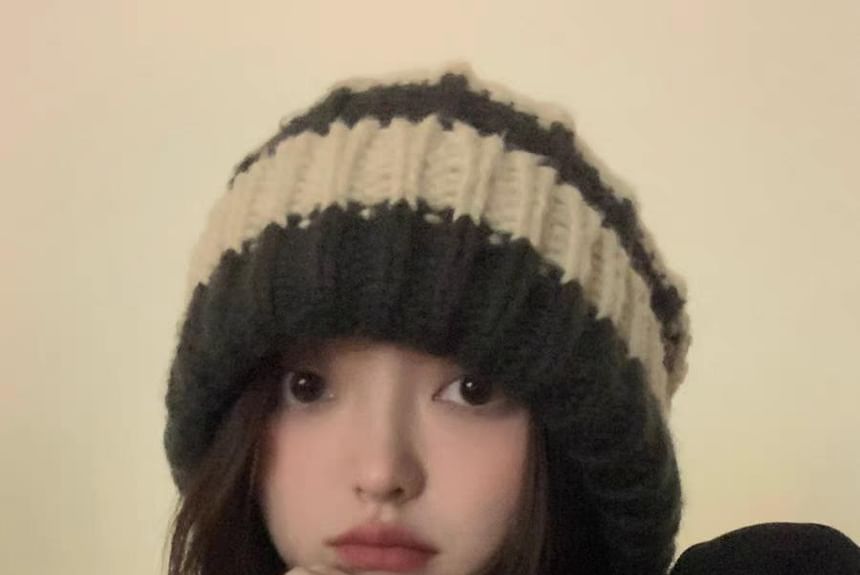 / Plain Beanie Ribbed Striped