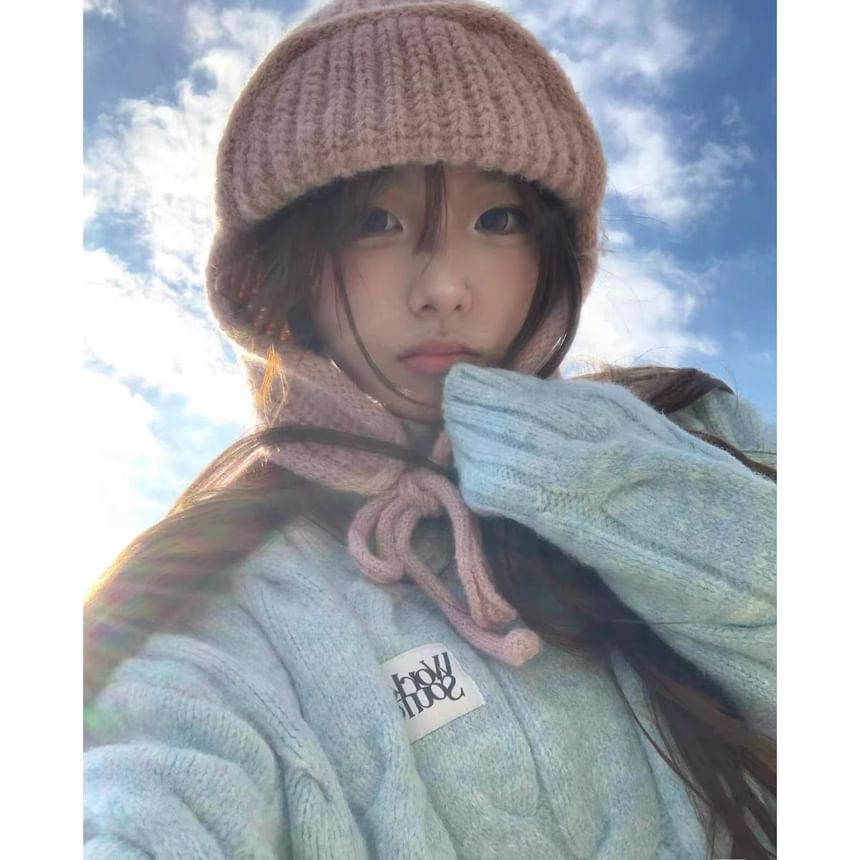 Balaclava Knit Plain Bear Fluffy Hat /