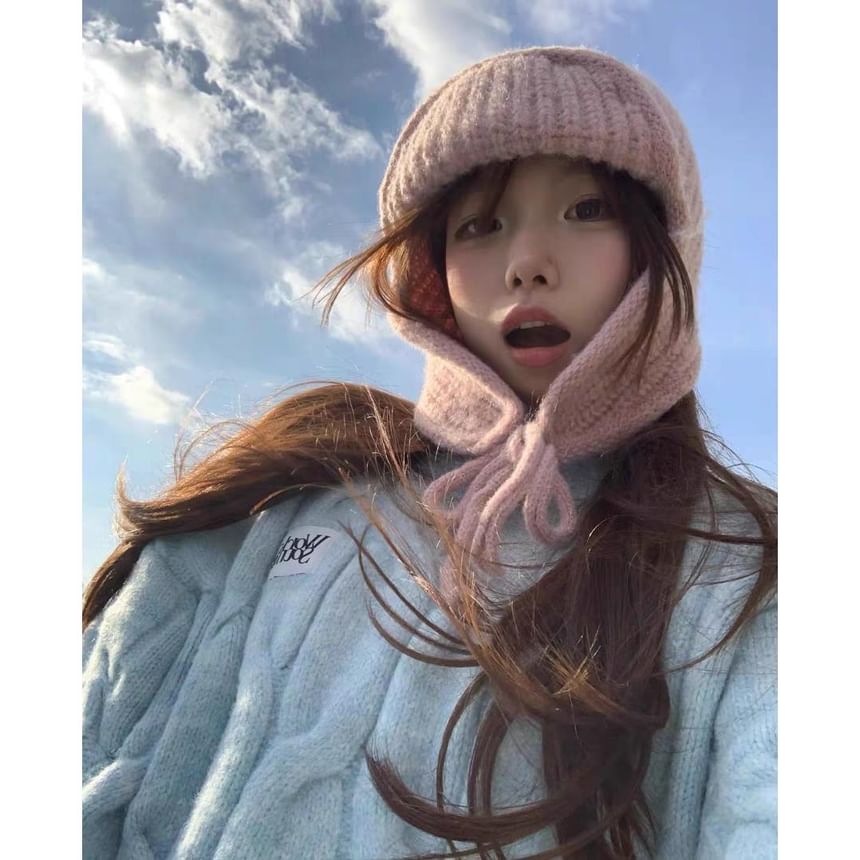 Balaclava Knit Plain Bear Fluffy Hat /