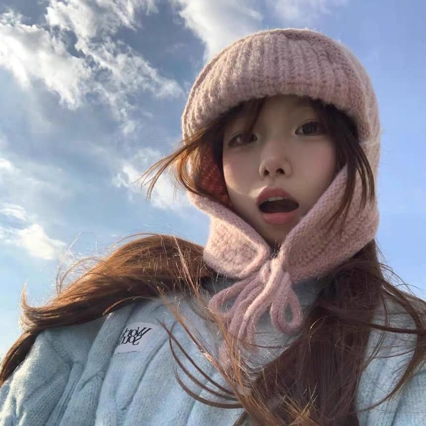 Balaclava Knit Plain Bear Fluffy Hat /