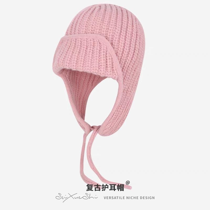 Balaclava Knit Plain Bear Fluffy Hat /