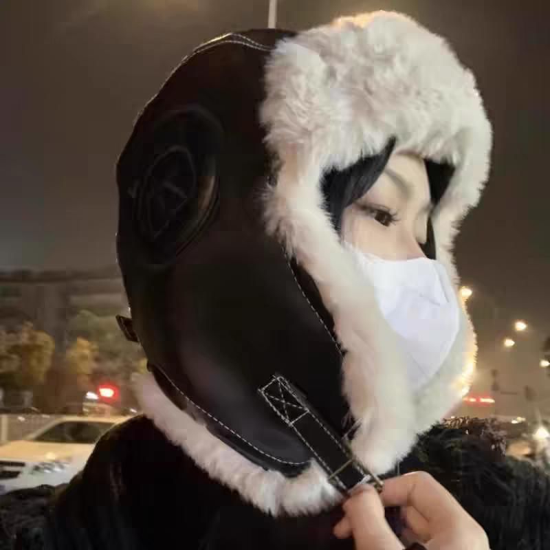 Faux Trapper Panel Plain / Fluffy Leather Hat