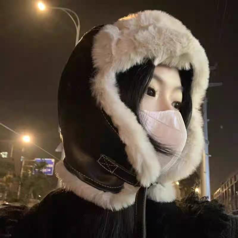 Faux Trapper Panel Plain / Fluffy Leather Hat