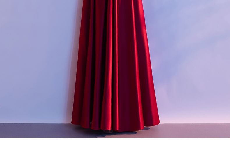 Evening A-Line Square Elbow-Sleeve Embroidered Neck Gown