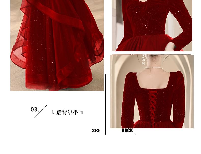 Gown Sequin Evening Ruffle A-Line