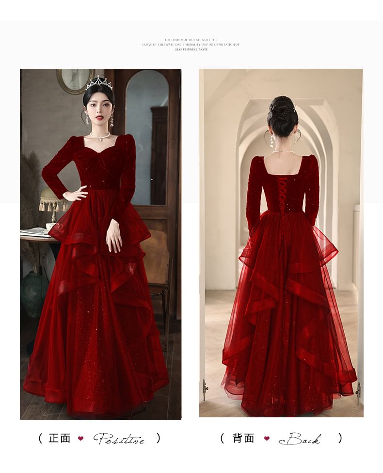 Gown Sequin Evening Ruffle A-Line