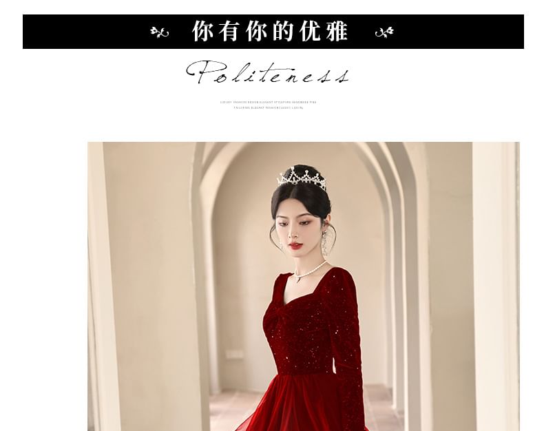 Gown Sequin Evening Ruffle A-Line