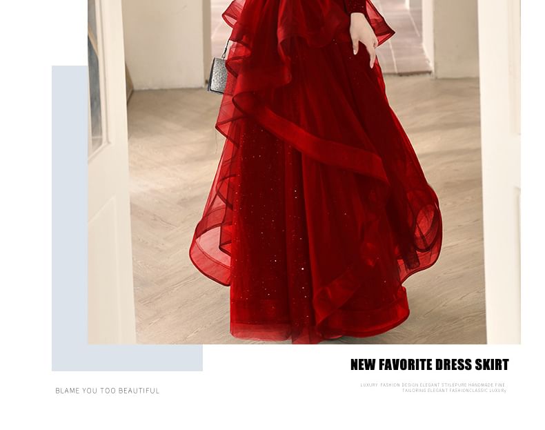 Gown Sequin Evening Ruffle A-Line