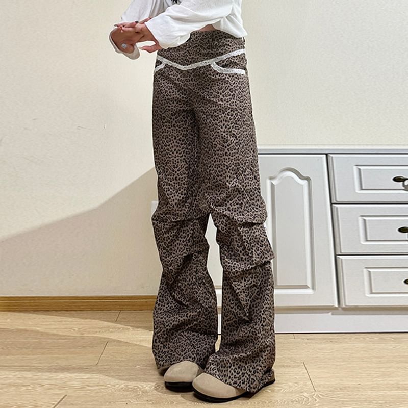 Rise Leopard Pants Leg High Wide