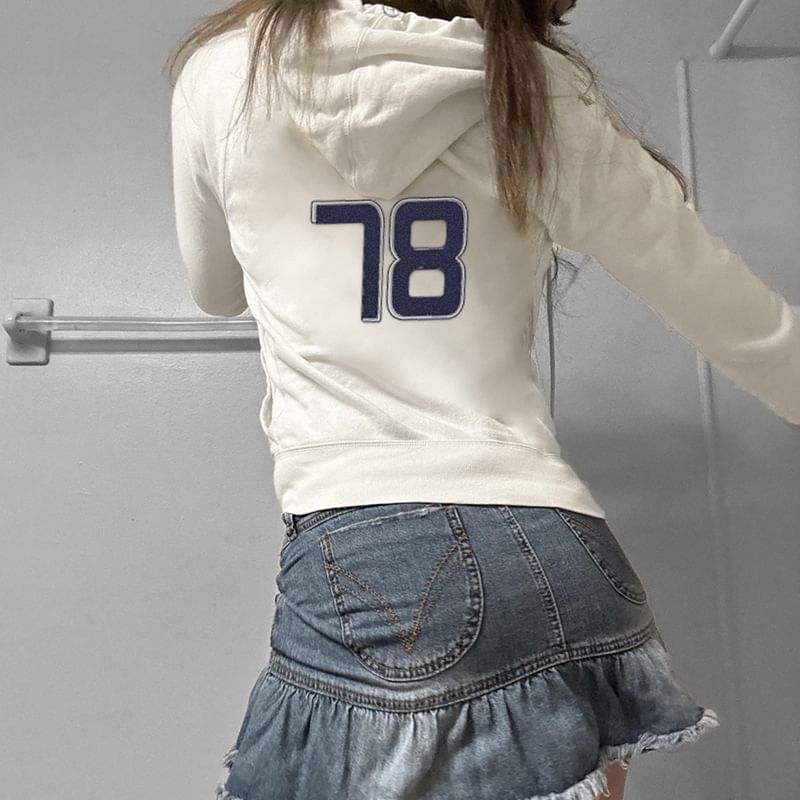 Zip Hoodie Numbering Up Drawstring