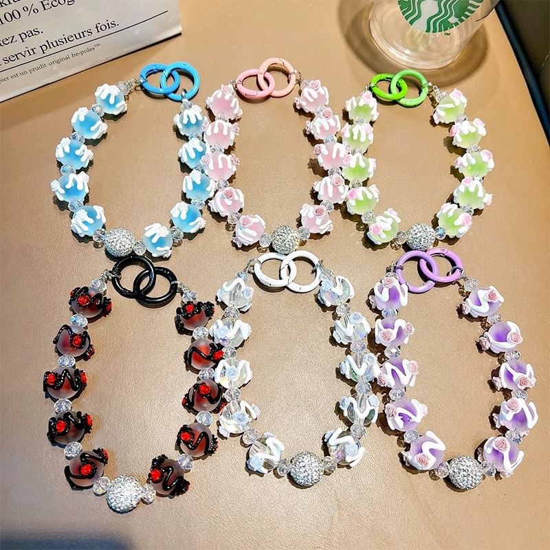 Bead Phone Strap Rose